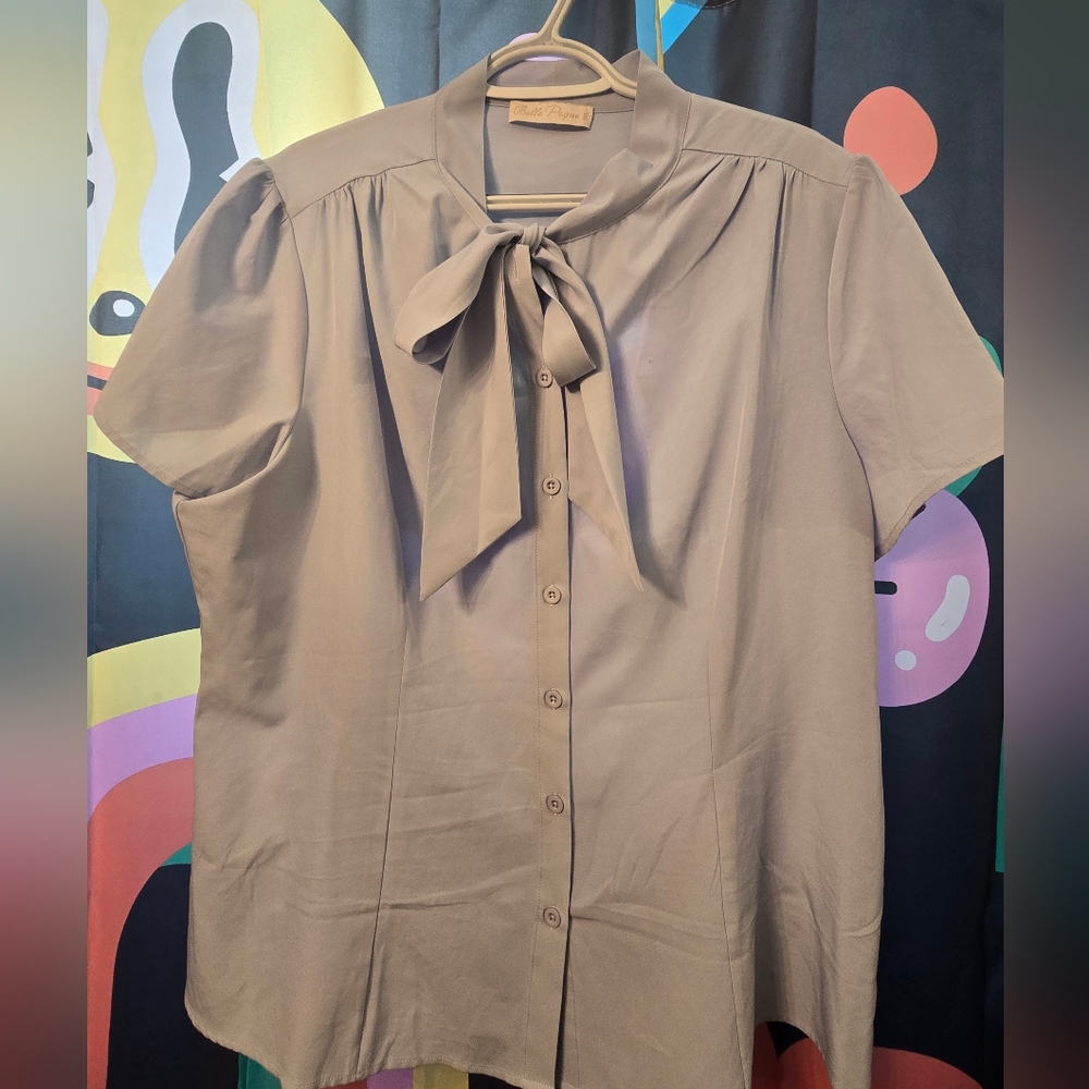 2XL Light Baby Blue Dress Shirt Business Bow Neck Button Up